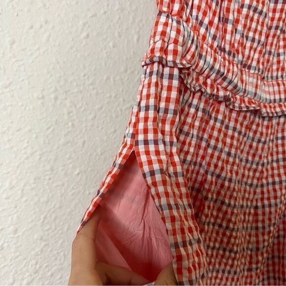 Anthropologie Gingham Off the Shoulder Seersucker Romper Size Medium - Picture 8 of 9